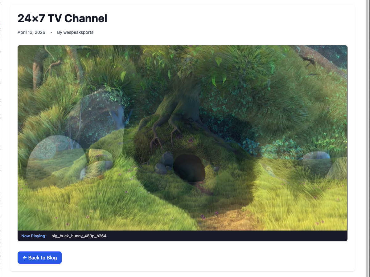Lecteur TV WordPress int&eacute;gr&eacute; dans un article public avec un flux lin&eacute;aire 24/7